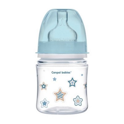 Canpol (Канпол) бутылочка пластиковая EasyStart Newborn антиколиковая с широким горлом с рождения, 120 мл голубая
